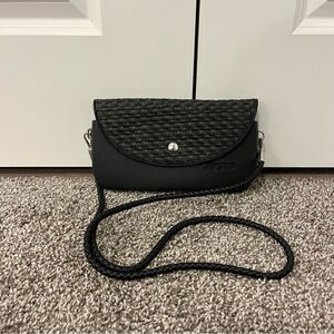 JU’STO Modular Black Woven crossbody flap bag